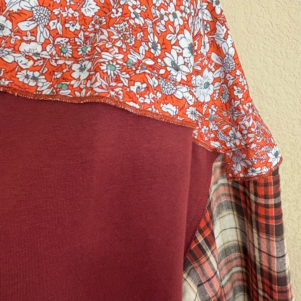 Boutique Patchwork Mixed Print Henley Long Sleeve… - image 5